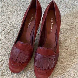 Suede / leather red heels size 7 .5